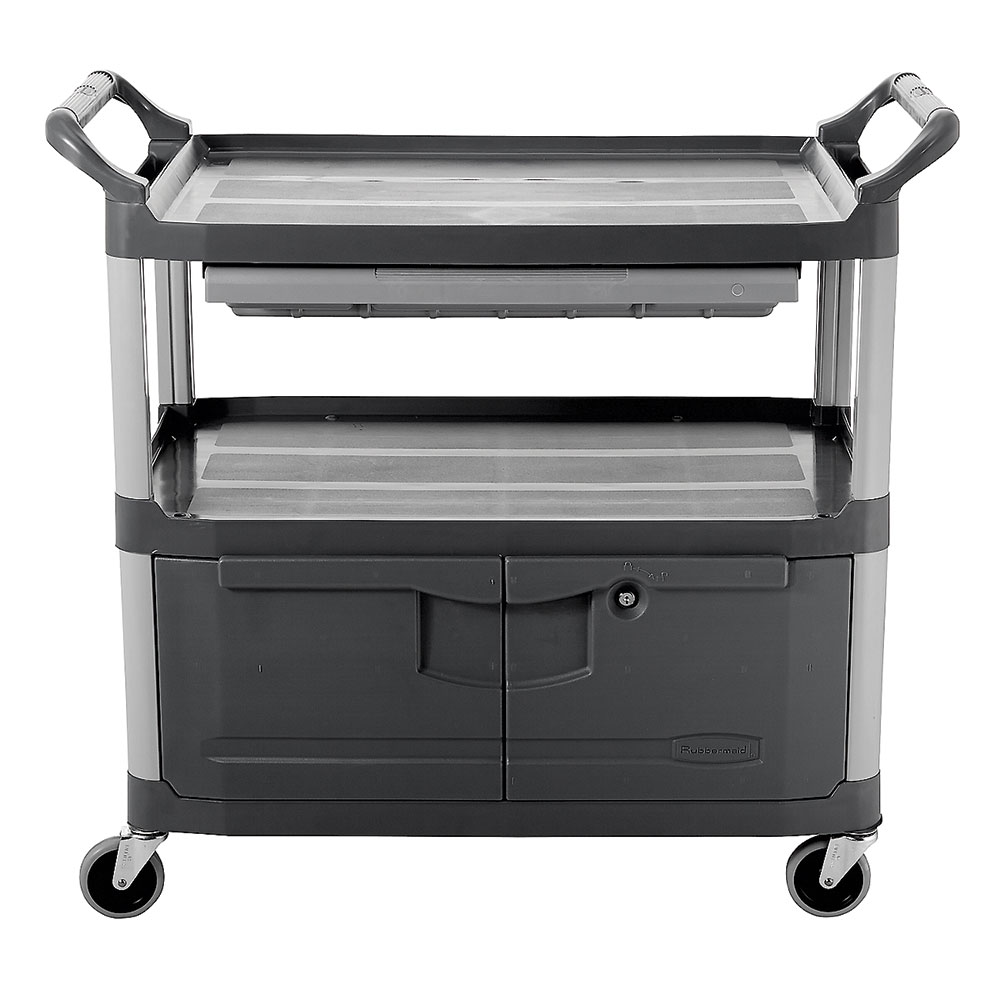 Rubbermaid FG409400 GRAY 3-Level Polymer Utility Cart w/ 300-lb ...