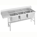 Advance Tabco 93-3-54-24L Sink, (3) 20 x 16 x 12-in D, 24-in Left Drainboard, 16-Ga. Stainless