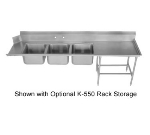 Advance Tabco DTC-3-1620-84R Dishtable w/ (3) 16 x 20 x 12-in Sinks & 21-in Right Drainboard