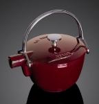 Staub 165 00 87 Enameled Cast Iron Round Teapot, 1 qt, Grenadine