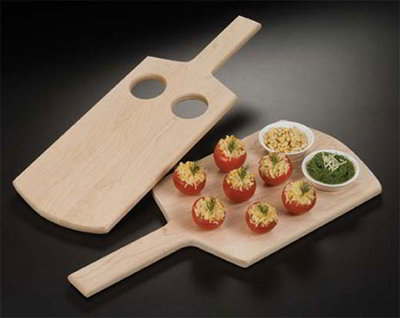 American Metalcraft MSB1 8-in Serving Board w/ 2-Holes For Sauce Cup, Maple