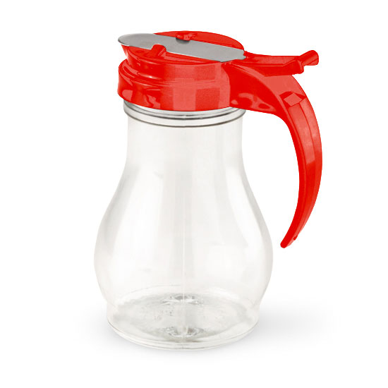 Vollrath 1414-02 16-oz Syrup Server - Red Plastic Cap, Poly, Clear