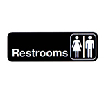Vollrath 4517 Restrooms Sign, 3 x 9-in, White-On-Black