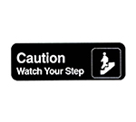 Vollrath 4544 Caution Watch Your Step Sign, 3 x 9-in, White-On-Black