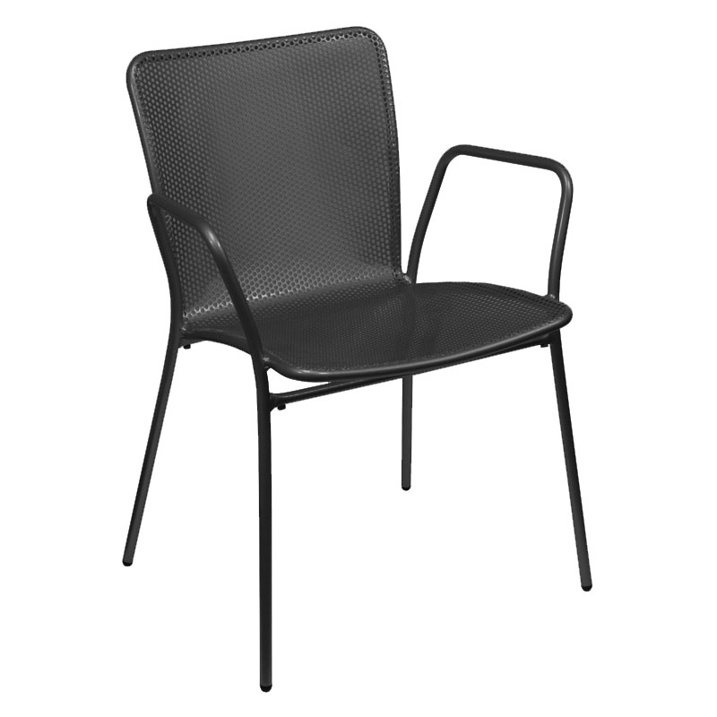 emu 339 Stacking Arm Chair w/ Perforated Steel Mesh Back & Seat, Black