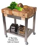 John Boos CUCT04 Cucina Technica Cart, S/S Undershelf, 2-1/4 in Rock Maple Top, 24 x 24 in