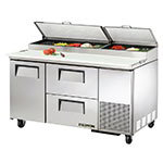 TRUE Refrigeration TPP-60D-2 2-Drawer 1-Door Pizza Prep Table w/ Cutting Board, 15.9-cu ft