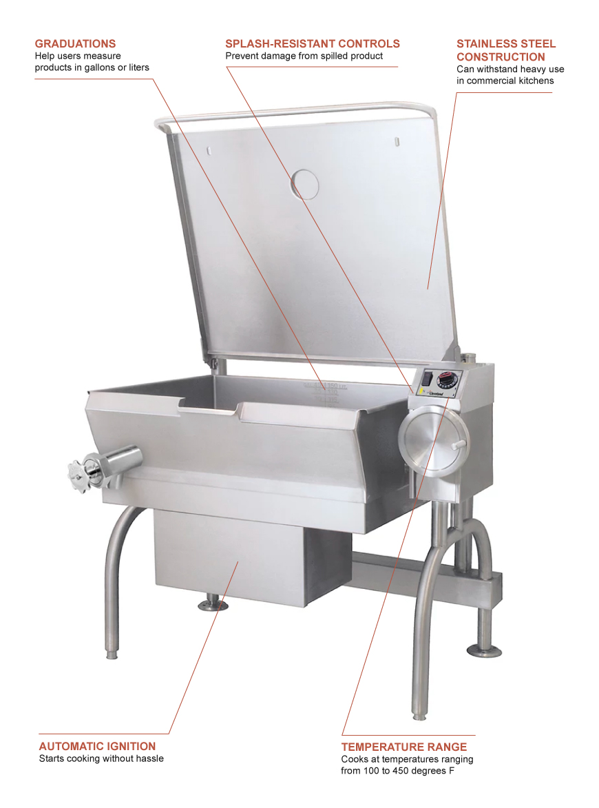 Cleveland Sgl30t1 30 Gal Tilt Skillet Open Leg Base Peened Interior Strainer Liquid Propane