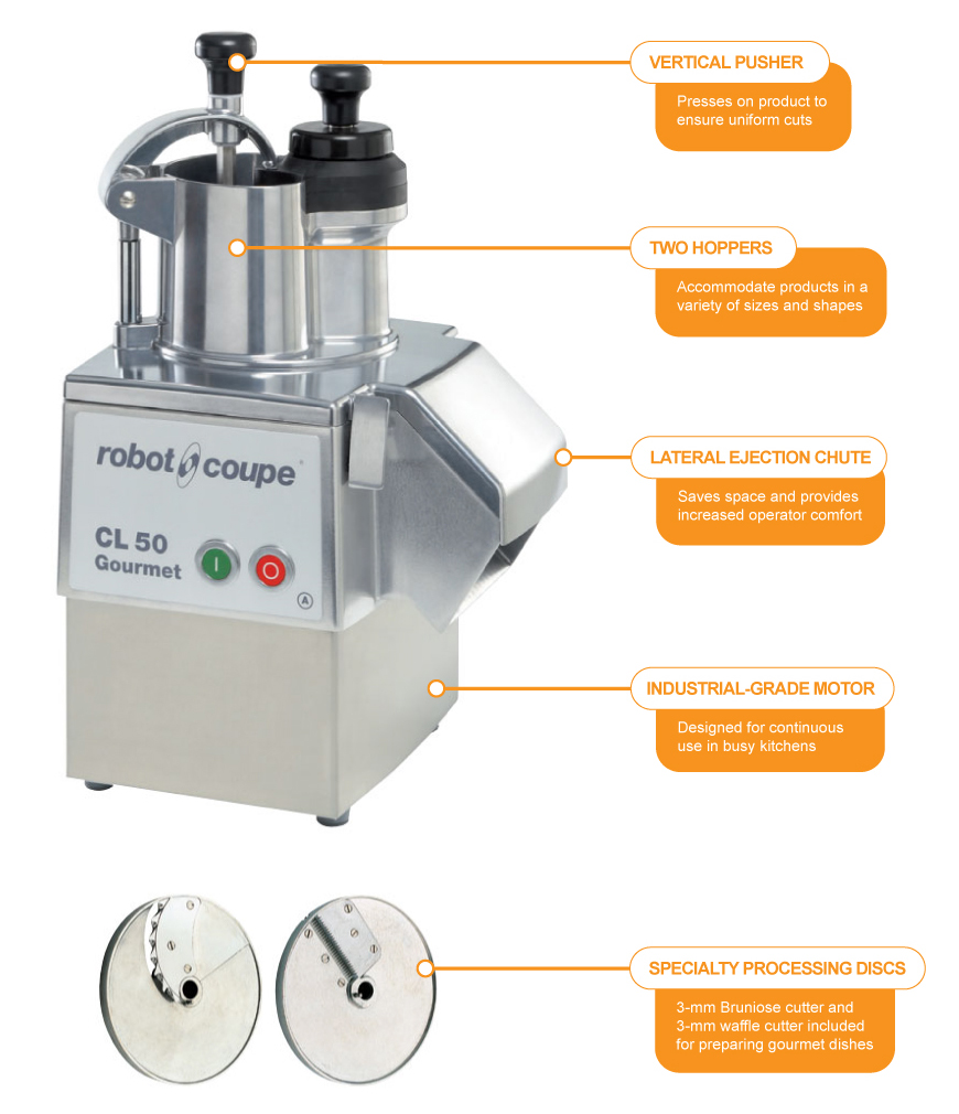 Robot Coupe CL50 Ultra Continuous Feed Food Processor with 2 Discs - 1 1/2 HP