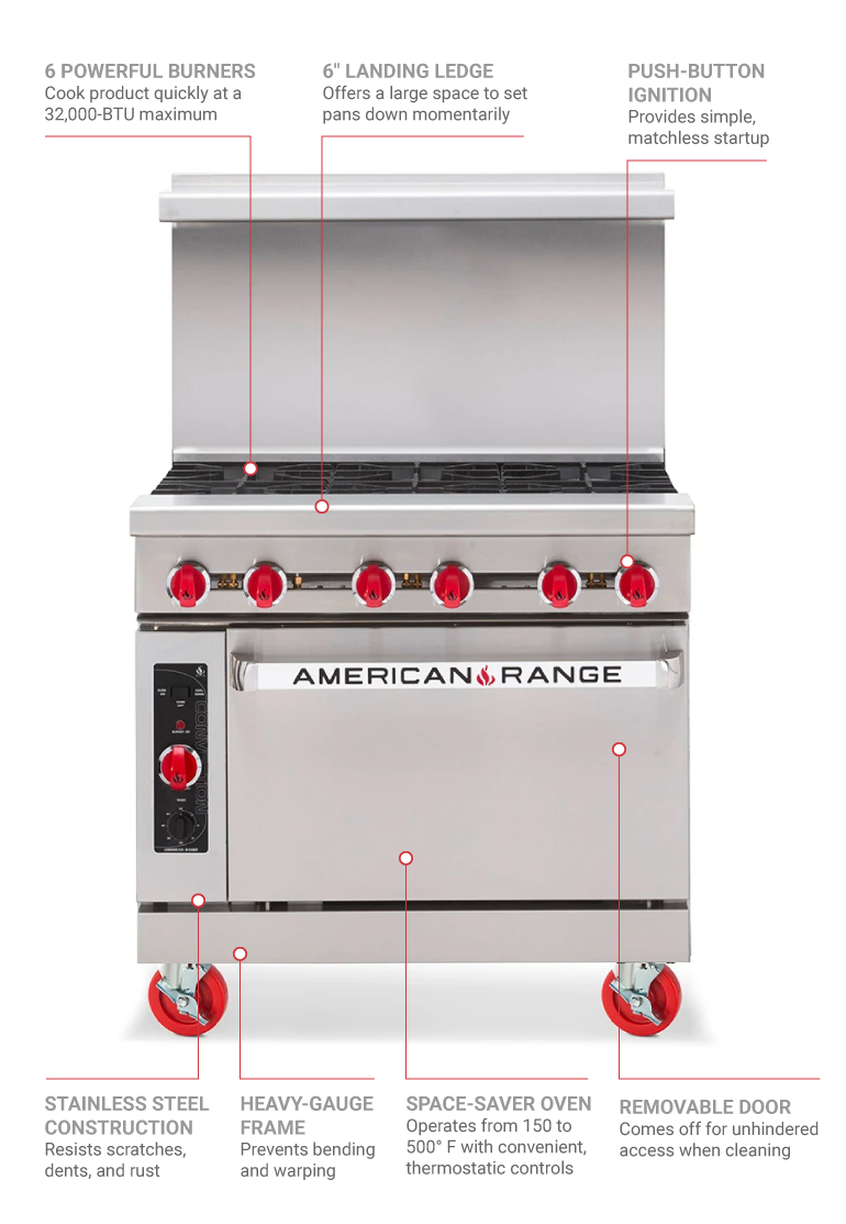 American Range Ar6 36 6 Burner Gas Range W Standard Oven