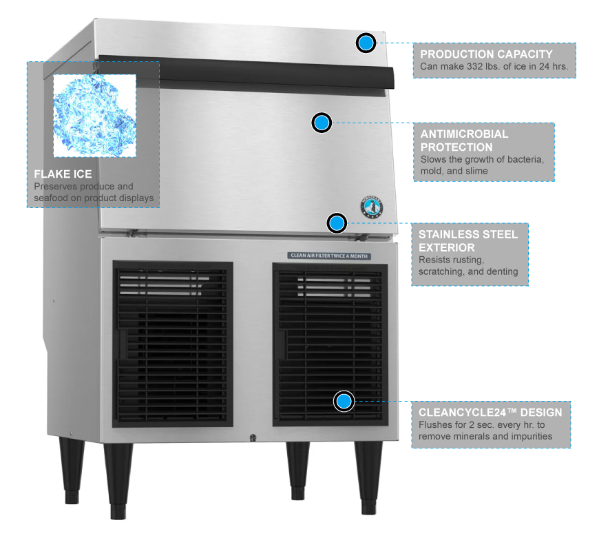 Hoshizaki F330BAJ 332 lb Flake Ice Maker w/ Bin 80 lb Storage, Air