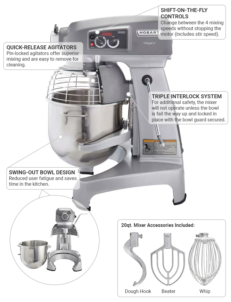 Hobart Hl200 1std 20 Qt Planetary Mixer Bench Model 1 2 Hp 100